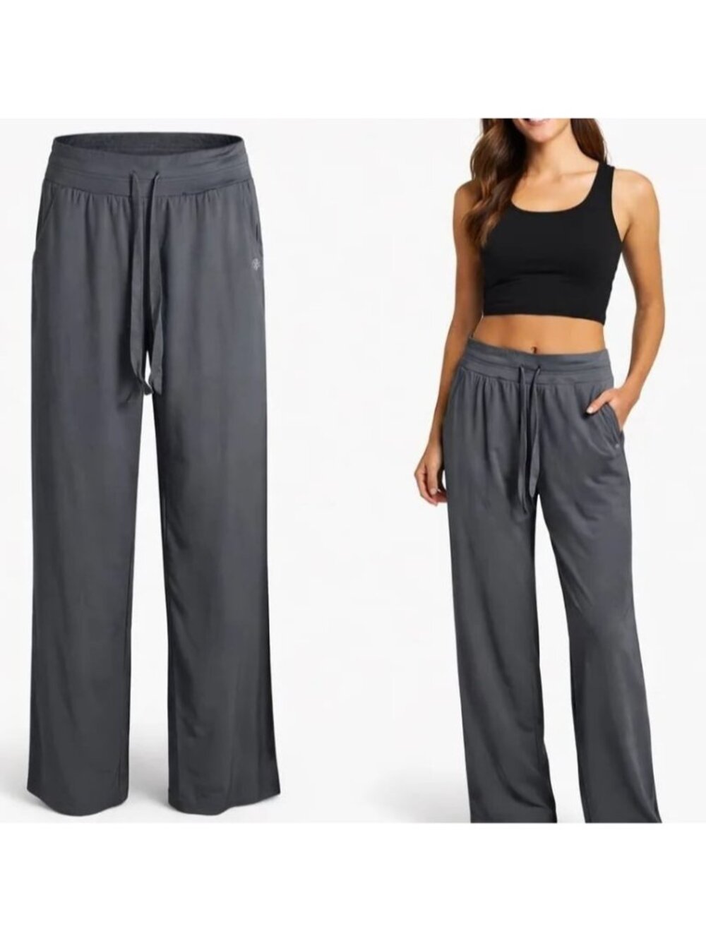 Apana Wide Leg Yoga Pants Grey Athleisure Lounge Trousers S